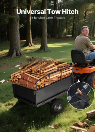 Garden Utility Trailer, 17 Cu. Ft & 600lbs Capacity, ATV UTV Hauling Trailer, Tow Behind Steel Dump Cart with 16" Tires, Hand Pull or Foot Pedal, Heavy Duty Yard Trailers for Lawn Mower Tractor