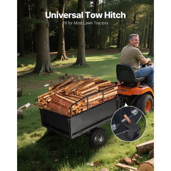 Garden Utility Trailer, 17 Cu. Ft & 600lbs Capacity, ATV UTV Hauling Trailer, Tow Behind Steel Dump Cart with 16" Tires, Hand Pull or Foot Pedal, Heavy Duty Yard Trailers for Lawn Mower Tractor
