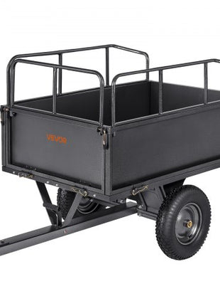 Garden Utility Trailer, 17 Cu. Ft & 600lbs Capacity, ATV UTV Hauling Trailer, Tow Behind Steel Dump Cart with 16" Tires, Hand Pull or Foot Pedal, Heavy Duty Yard Trailers for Lawn Mower Tractor
