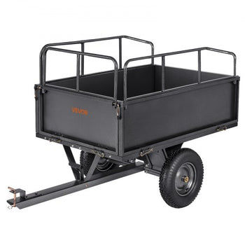 Garden Utility Trailer, 17 Cu. Ft & 600lbs Capacity, ATV UTV Hauling Trailer, Tow Behind Steel Dump Cart with 16" Tires, Hand Pull or Foot Pedal, Heavy Duty Yard Trailers for Lawn Mower Tractor