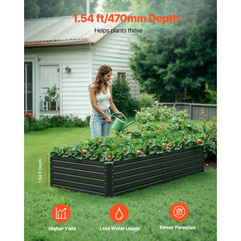 Metal Raised Garden Bed, 6.7 x 3 x 1.5 ft Outdoor Galvalume Planter Garden Box, Open Bottom Design, Large Planter Raised Bed for Growing Vegetables, Flowers, Herbs, and Succulents, Gray