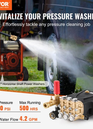 Pressure Washer Pump, 1" Shaft Horizontal Triplex Plunger, 4200 PSI, 4.2GPM, Replacement Power Washer Pumps Kit with 5 Nozzles, Compatible with Simpson MorFlex 40224, 40225, 40226, Santoprene