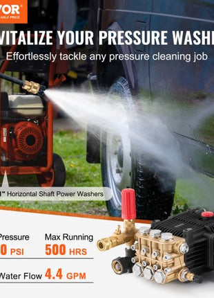 Pressure Washer Pump, 1" Shaft Horizontal Triplex Plunger, 4300 PSI, 4.4GPM, Replacement Power Washer Pumps Kit with 5 Nozzles, Compatible with Simpson MorFlex 40224, 40225, 40226, Santoprene