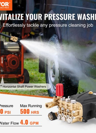 Pressure Washer Pump, 1" Shaft Horizontal Triplex Plunger, 4000 PSI, 4.0GPM, Replacement Power Washer Pumps Kit with Hardware, Compatible with Simpson MorFlex 40224, 40225, 40226, Santoprene