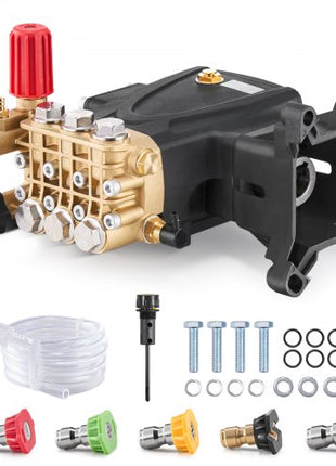Pressure Washer Pump, 1" Shaft Horizontal Triplex Plunger, 4000 PSI, 4.0GPM, Replacement Power Washer Pumps Kit with 5 Nozzles, Compatible with Simpson MorFlex 40224, 40225, 40226, Santoprene