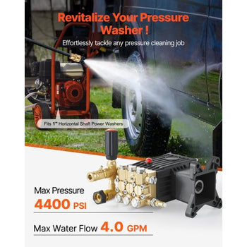 Pressure Washer Pump, 1" Shaft Horizontal Triplex Plunger, 3600 PSI, 3.7 GPM, Replacement Power Washer Pumps Kit with Siphon Tube, Hardware, Compatible with Simpson MorFlex 40224, 40225, 40226