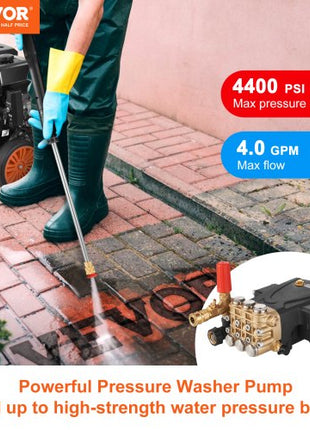 Pressure Washer Pump, 1" Shaft Horizontal Triplex Plunger, 4400 PSI, 4 GPM Flow, Replacement Power Washer Pumps Kit, Parts Washer Pump, Compatible with Simpson MorFlex Models 40224, 40225, 40226