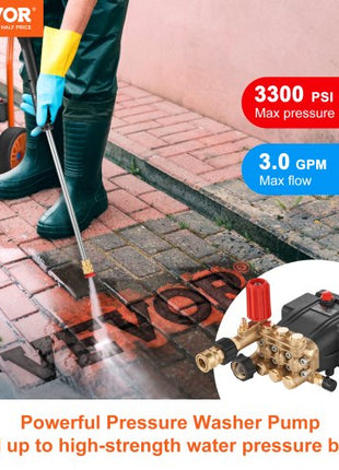 Pressure Washer Pump, 3/4" Shaft Horizontal Triplex Plunger, 3700 PSI, 2.5 GPM, Replacement Power Washer Pumps Kit, Parts Washer Pump, Compatible with Simpson MorFlex Models 40224, 40225, 40226