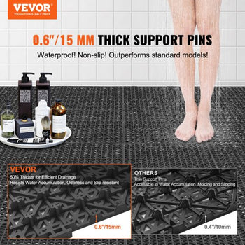 Interlocking Tile 50PCS Black, Drainage Tiles 12" x 12" Splicing, Soft PVC Interlocking Drainage Floor Tiles, Non-Slip Drainage Holes for Restroom, Bathroom, Kitchen, Pool, Wet Areas
