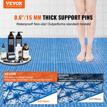 Interlocking Tile 50PCS Blue, Drainage Tiles 12" x 12" Splicing, Soft PVC Interlocking Drainage Floor Tiles, Non-Slip Drainage Holes for Restroom, Bathroom, Kitchen, Pool, Wet Areas