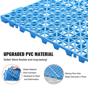 Blue upgraded PVC interlocking floor mat, soft, anti-corrosion, and durable with strong grip for secure placement.