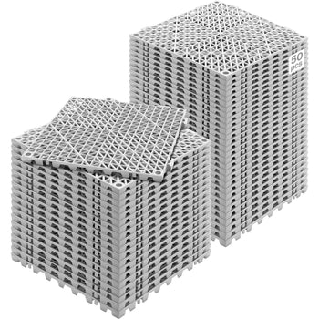 Gray plastic storage crates, set of 50, featuring a modern geometric design and sturdy, durable construction.