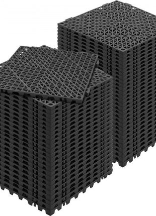 Interlocking Tile 55PCS Black, Drainage Tiles 12" x 12" Splicing, Soft PVC Interlocking Drainage Floor Tiles, Non-Slip Drainage Holes for Restroom, Bathroom, Kitchen, Pool, Wet Areas