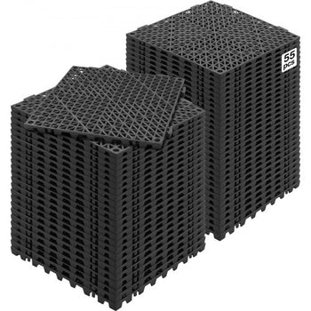 Interlocking Tile 55PCS Black, Drainage Tiles 12" x 12" Splicing, Soft PVC Interlocking Drainage Floor Tiles, Non-Slip Drainage Holes for Restroom, Bathroom, Kitchen, Pool, Wet Areas
