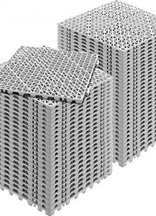 Interlocking Tile 55PCS Grey, Drainage Tiles 12" x 12"x 0.6 Splicing, Soft PVC Interlocking Floor Tiles, Non-Slip Drainage Holes for Restroom, Bathroom, Kitchen, Pool, Wet Area
