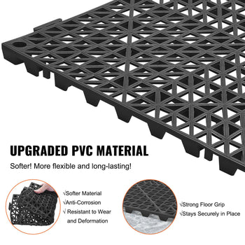 Black upgraded PVC interlocking floor mat, flexible, anti-corrosion, resistant to wear, durable with strong grip.