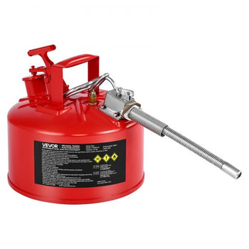Safety Gas Can, 2.5 Gallon Type II Red Safety Can for Gasoline with Stainless Steel Flame Arrester, Self-Closing Lid & Flexible Metal Spout, Carbon Steel Flammable Storage with Ergonomic Handle