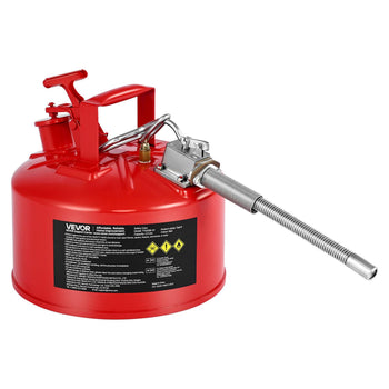 Safety Gas Can, 2.5 Gallon Type II Red Safety Can for Gasoline with Stainless Steel Flame Arrester, Self-Closing Lid & Flexible Metal Spout, Carbon Steel Flammable Storage with Ergonomic Handle