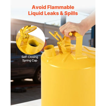 Safety Can, 5 Gallon Type I Yellow Safety Can for Diesel with Stainless Steel Flame Arrester, Self-Closing Lid, and PE Funnel, Carbon Steel Flammable Storage Container with Ergonomic Handle