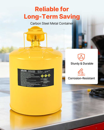 Safety Can, 5 Gallon Type I Yellow Safety Can for Diesel with Stainless Steel Flame Arrester, Self-Closing Lid, and PE Funnel, Carbon Steel Flammable Storage Container with Ergonomic Handle