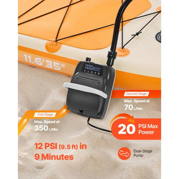 Paddle Board Pump, 20PSI High Pressure, Dual Stage Inflation & Deflation SUP Air Pump with Auto-Off Function and 12V DC Car Connector, Ideal for Inflatable Paddle Board, Tent and Mattress