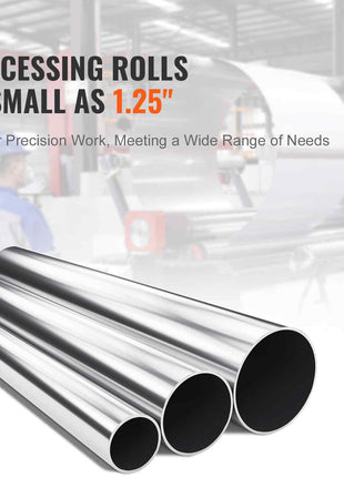 Silver aluminum processing rolls, precision sizes starting from 1.25", ideal for versatile industrial applications.