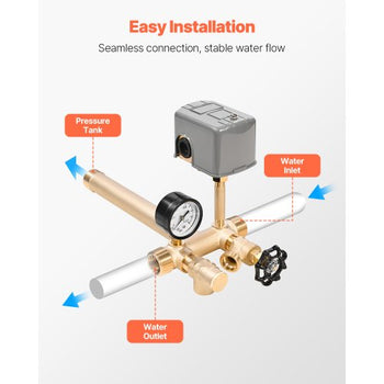 1" x 11" Well Pressure Tank Tee Kit, with 40/60PSI Switch, 7-Pieces Pure Brass Pressure Tank Installation Kit for Water Well, Fit Most Tanks with Diameters up to 16 Inches