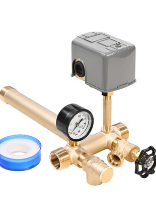 1" x 11" Well Pressure Tank Tee Kit, with 40/60PSI Switch, 7-Pieces Pure Brass Pressure Tank Installation Kit for Water Well, Fit Most Tanks with Diameters up to 16 Inches