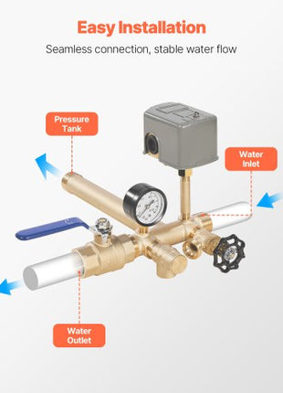 1" x 11" Well Pressure Tank Tee Kit, with 40/60PSI Switch, 8-Pieces Pure Brass Pressure Tank Installation Kit for Water Well, 1 in Gate Valve Included, Fit Most tanks with Diameter up to 16 in