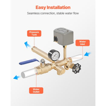 1" x 11" Well Pressure Tank Tee Kit, with 40/60PSI Switch, 8-Pieces Pure Brass Pressure Tank Installation Kit for Water Well, 1 in Gate Valve Included, Fit Most tanks with Diameter up to 16 in