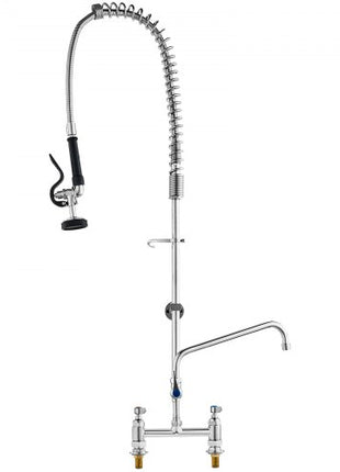 Industrial Sink Faucet, 44" Tall, 8" Install Space, 12" Rotating Spout, Surface Mount, Brass-Made with Extendable Sprayer, Suitable for Single/Triple Basin