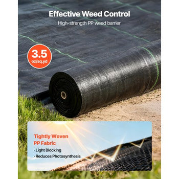 Weed Barrier Fabric Heavy Duty, 13x115FT 3.5oz Landscape Fabric, Woven Weed Blocker Fabrics, Garden Fabrics Weeds Barrier, Weeds Control Ground Cover, Geotextile Webbing, Gardening Mat, Black