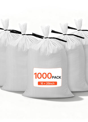 Empty Sandbags, 1000 Packs 16 x 26 in, Heavy Duty Sand Bags Sacks with Ties, 50lb Capacity Woven Polypropylene Sandbags, Tear-Resistant & UV-Resistant Sand Bags for Flood Protection Barrier