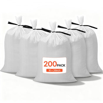 Empty Sandbags, 200 Packs 16 x 26 in, Heavy Duty Sand Bags Sacks with Ties, 50lb Capacity Woven Polypropylene Sandbags, Tear-Resistant & UV-Resistant Sand Bags for Flood Protection Barrier
