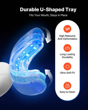 Teeth Whitening Kit with LED Light, 32 LED Accelerator Lights, Whitening Strips, Pens and Gel Syringes, U-Shaped Tray, Wireless Portable Kit Fast and Effectively Removes Stubborn Stains