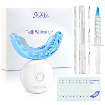 Teeth Whitening Kit with LED Light, 32 LED Accelerator Lights, Whitening Strips, Pens and Gel Syringes, U-Shaped Tray, Wireless Portable Kit Fast and Effectively Removes Stubborn Stains