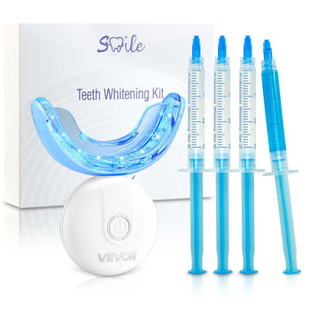 Teeth Whitening Kit with LED Light, 32 LED Accelerator Lights, Whitening Gel Syringe, Desensitizing Gel, and U-Shaped Tray, Wireless Portable Kit Fast and Effectively Removes Stubborn Stains