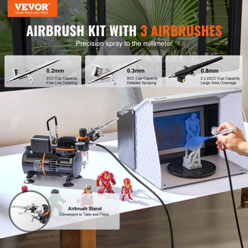 Airbrush Kit, Dual Fan Air Compressor Professional Airbrushing System Kit with 3 Airbrushes, Holder, Color Mixing Wheel, Cleaning Brush Set, Air Brush Set for Art Nail Cookie Tattoo Makeup Cake