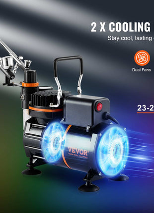 Airbrush Kit, Dual Fan Air Compressor Professional Airbrushing System Kit with 3 Airbrushes, Holder, Color Mixing Wheel, Cleaning Brush Set, Air Brush Set for Art Nail Cookie Tattoo Makeup Cake