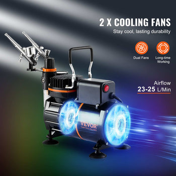Airbrush Kit, Dual Fan Air Compressor Professional Airbrushing System Kit with 3 Airbrushes, Holder, Color Mixing Wheel, Cleaning Brush Set, Air Brush Set for Art Nail Cookie Tattoo Makeup Cake