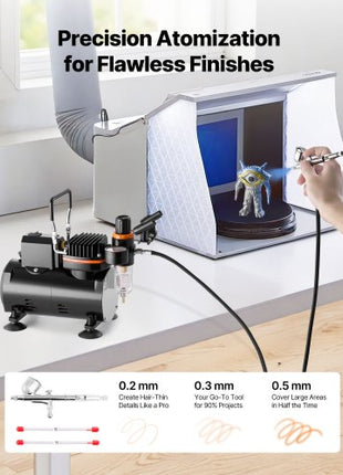 Airbrush Kit, 1/6 HP, Air Brush Kit with Air Compressor, 1 Dual-Action Professional Airbrush with 3 Tips, Hose, Holder, Cleaning Set, Low Noise, for Cake Decorating, Model Painting, Nail Art