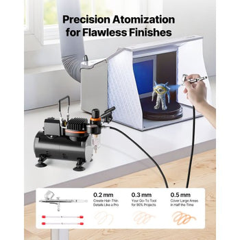 Airbrush Kit, 1/6 HP, Air Brush Kit with Air Compressor, 1 Dual-Action Professional Airbrush with 3 Tips, Hose, Holder, Cleaning Set, Low Noise, for Cake Decorating, Model Painting, Nail Art