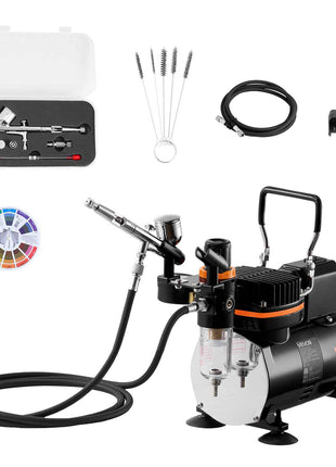 Airbrush Kit, 1/6 HP, Air Brush Kit with Air Compressor, 1 Dual-Action Professional Airbrush with 3 Tips, Hose, Holder, Cleaning Set, Low Noise, for Cake Decorating, Model Painting, Nail Art
