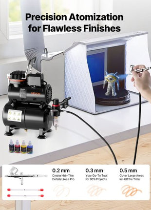 Airbrush Kit, 1/6 HP, Air Brush Kit with Air Compressor and Tank, 1 Dual-Action Professional Airbrush with 3 Tips, Acrylic Paint, Low Noise, for Cake Decorating, Model Painting, Nail Art