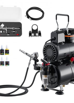 Airbrush Kit, 1/6 HP, Air Brush Kit with Air Compressor and Tank, 1 Dual-Action Professional Airbrush with 3 Tips, Acrylic Paint, Low Noise, for Cake Decorating, Model Painting, Nail Art