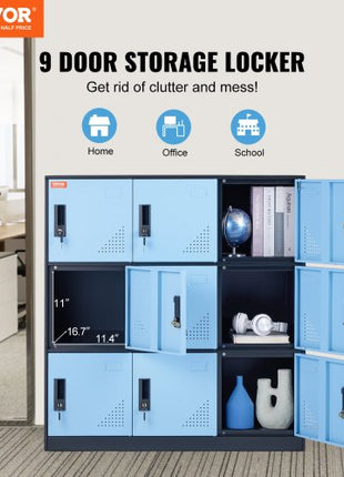 Metal Locker for Employees, 9 Doors Storage Cabinet with Card Slot, Employee Lockers with Keys, 66lbs Loading Capacity office Storage Lockers for Home, School, Office, Gym, Black