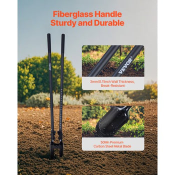 Post Hole Digger, Heavy Duty Post Hole Digger with Fiberglass Handle, Manual Hole Digger with Scale Markings and Metal Blade, Post Hole Digger Tool for Digging Gardening and Outdoors, 57.5-Inch