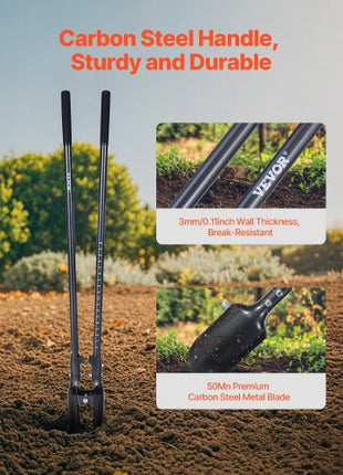 Post Hole Digger, Heavy Duty Post Hole Digger with Carbon Steel Handle, Manual Hole Digger with Scale Markings and Metal Blade, Post Hole Digger Tool for Digging Gardening Outdoors, 57.5-Inch