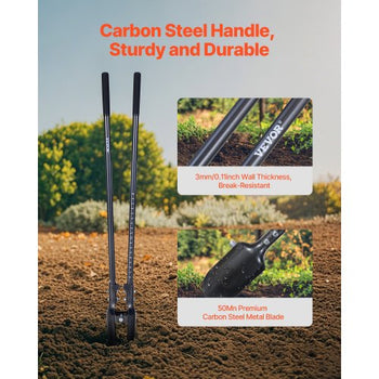 Post Hole Digger, Heavy Duty Post Hole Digger with Carbon Steel Handle, Manual Hole Digger with Scale Markings and Metal Blade, Post Hole Digger Tool for Digging Gardening Outdoors, 57.5-Inch
