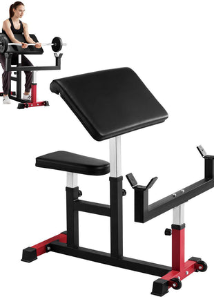 Preacher Curl Bench, Strength Training Biceps Machine, Max load 440 LBS Home Gym Equipment, Seated Arm Isolated Barbell Dumbbell Bicep Station, Adjustable Weight Benches for Home Gym